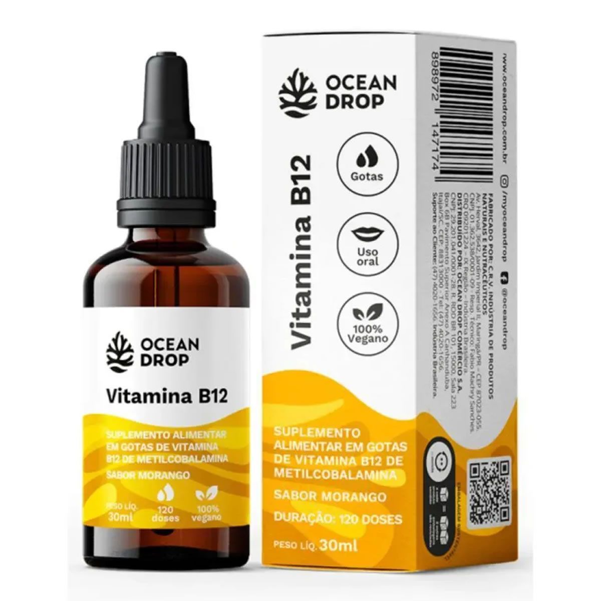 Vitamina B12 - 30ml Morango - Ocean Drop