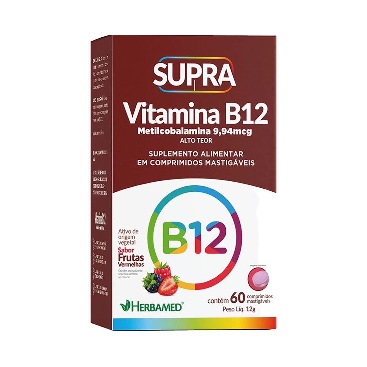 Vitamina B12 Metilcobalamina - 60 Comprimidos Frutas Vermelhas - Herbamed
