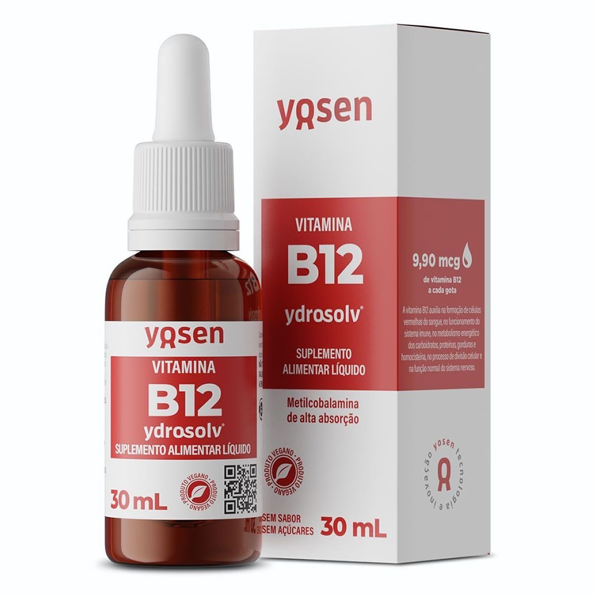 Vitamina B12 Ydrosolv - 30ml Gotas Sem Sabor - Yosen