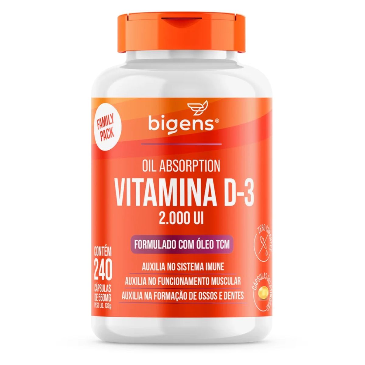 Vitamina D3 2000 ui Com Tcm - 120 C�psulas - Bigens