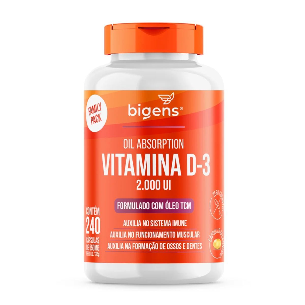 Vitamina D3 2000 ui Com Tcm - 240 C�psulas - Bigens
