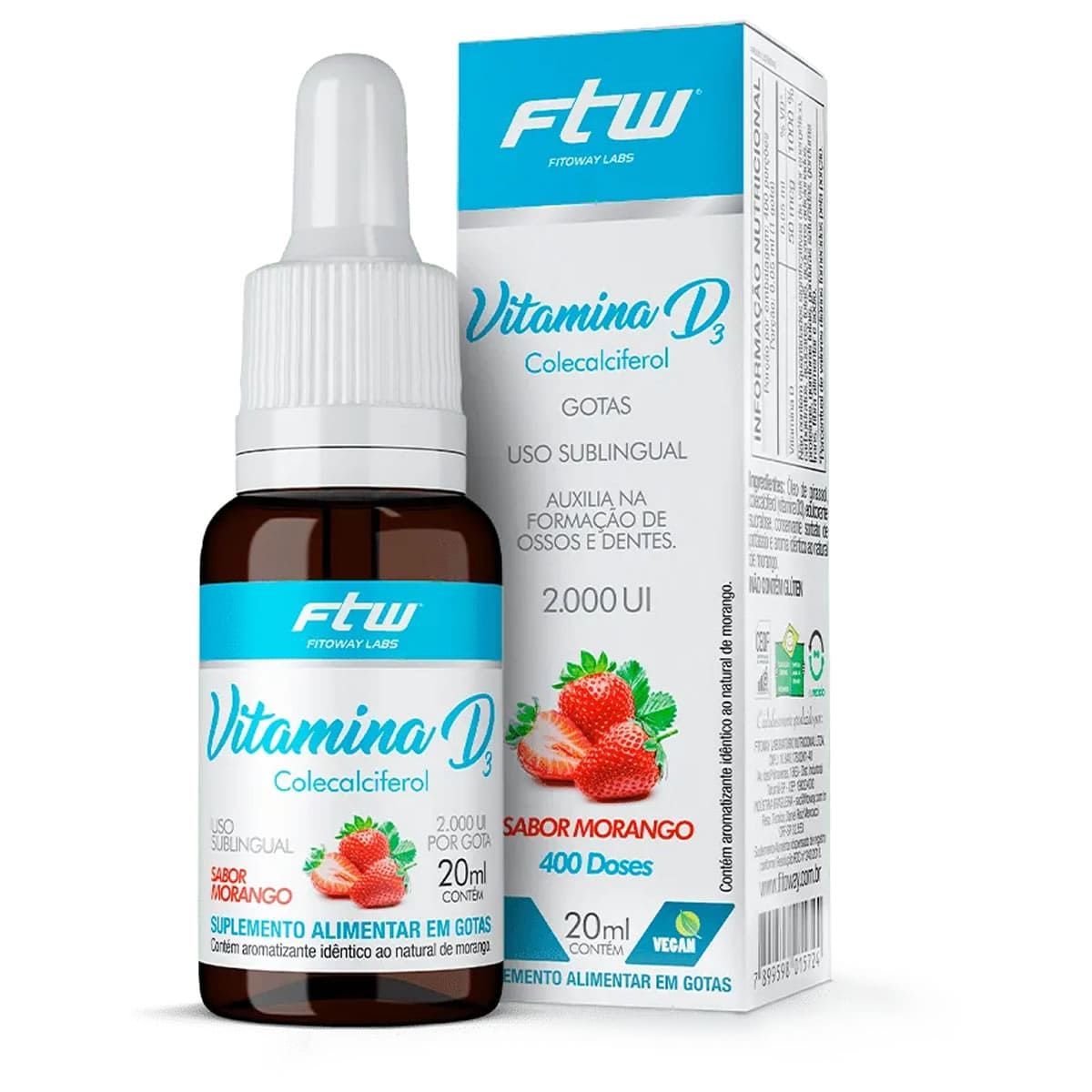 Vitamina D3 Gotas - 20ml Morango - FTW