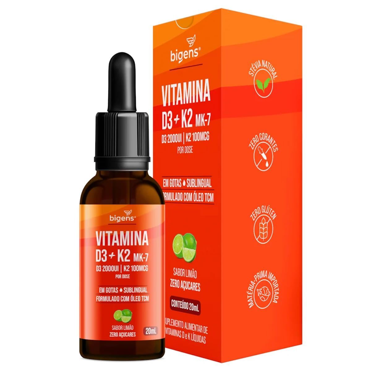 Vitamina D3 + K2 - 20ml Lim�o - Bigens