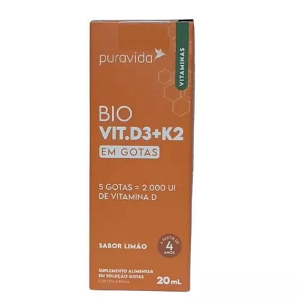 Vitamina D3 + K2 - 20ml Lim�o - Puravida