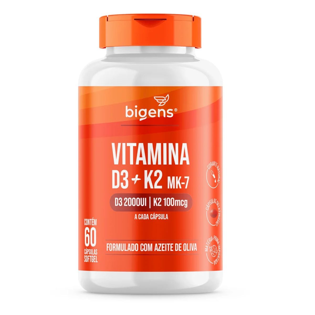 Vitamina D3 + k2  Azeite de Oliva - 60 C�psulas Softgel - Bigens