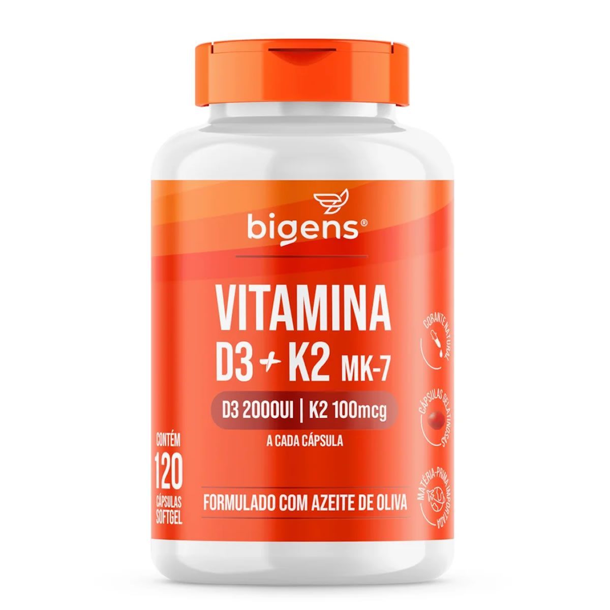 Vitamina D3 + K2 Formulado com Azeite de Oliva - 120 C�psulas - Bigens
