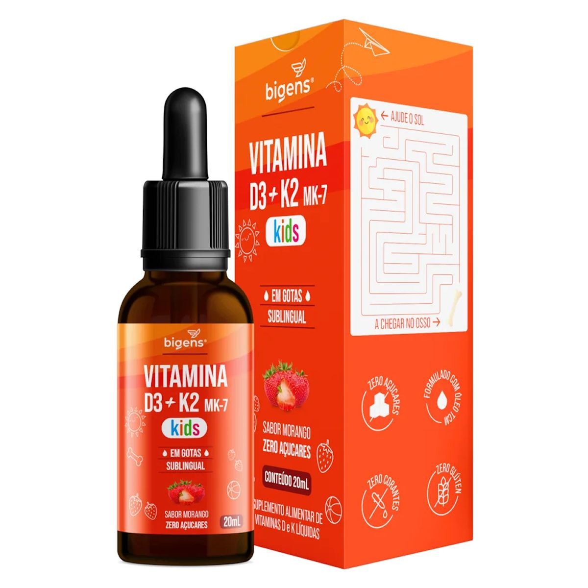 Vitamina D3+k2 Kids Gotas - 20ml Morango - Bigens