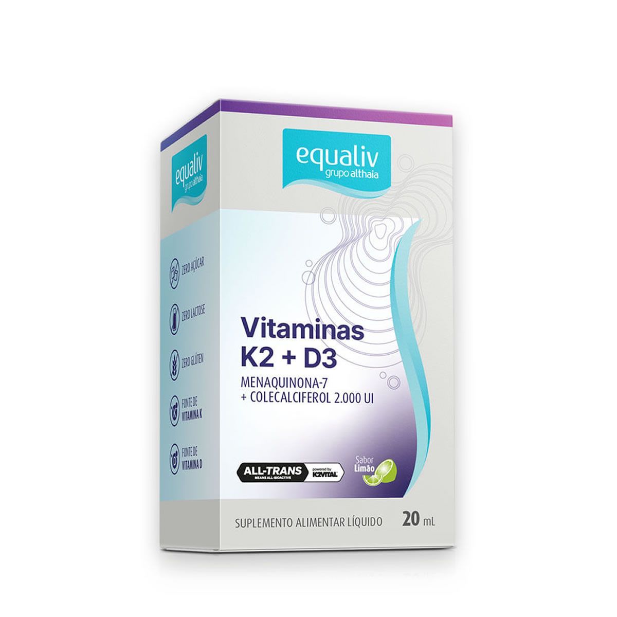 Vitamina K2 + D3 Gotas - 20ml Lim�o - Equaliv