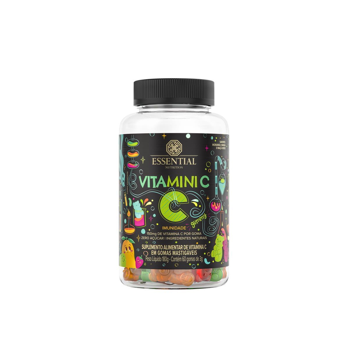 Vitamini C Gummy - 60 Gomas Morango, Manga e Ma�� Verde- Essential Nutrition