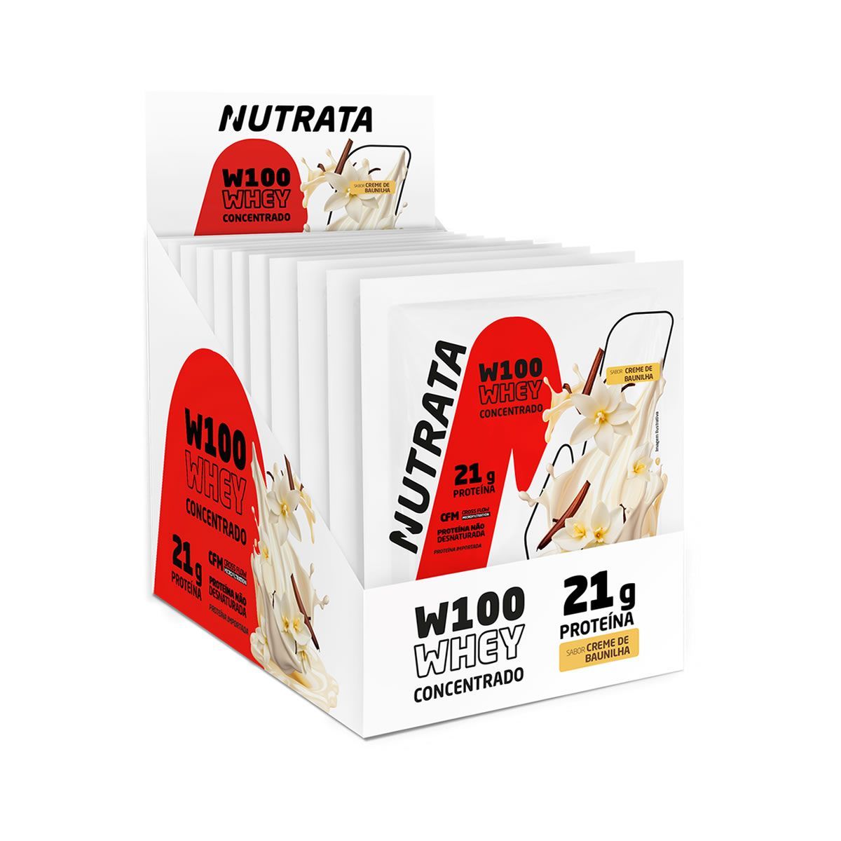 W100 Whey Concentrado - 12 Sach�s 30g Baunilha - Nutrata