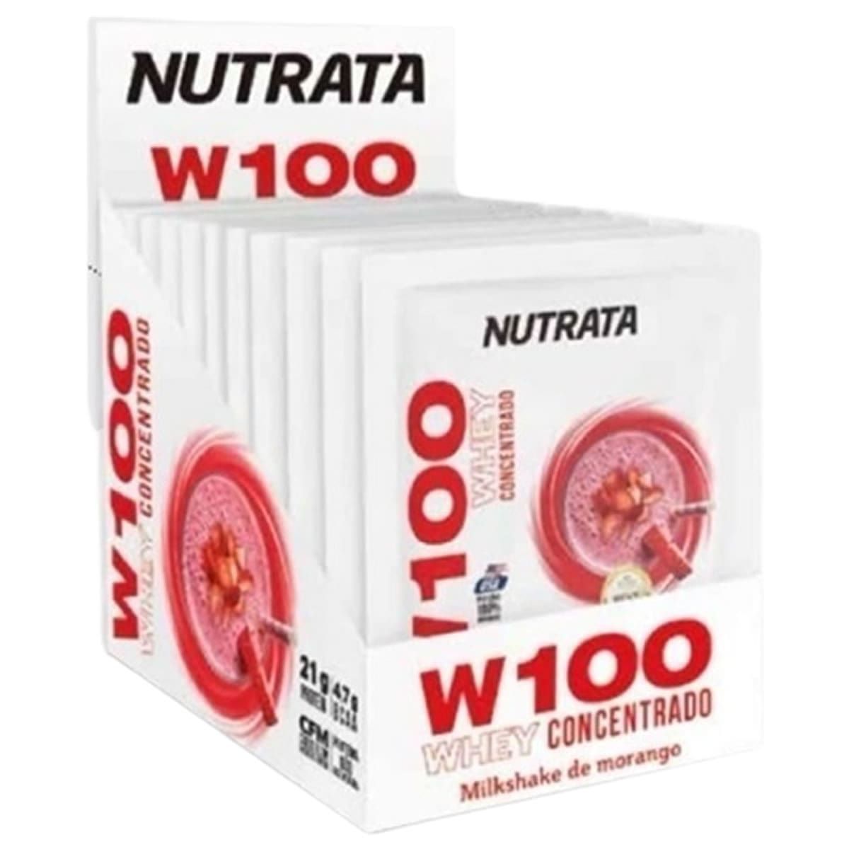 W100 Whey Concentrado - 12 Sach�s 30g Morango - Nutrata
