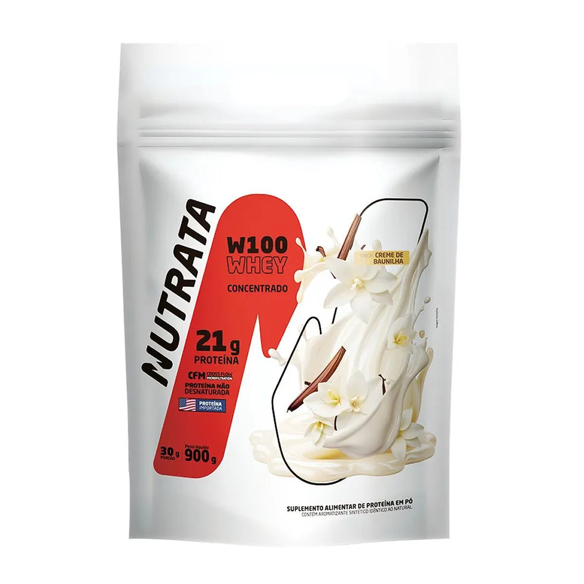 W100 Whey Concentrado - 900g Refil Baunilha - Nutrata
