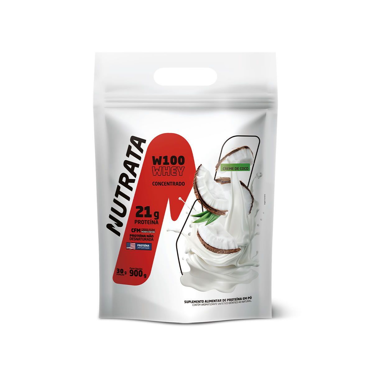 W100 Whey Concentrado - 900g Refil Creme de Coco - Nutrata