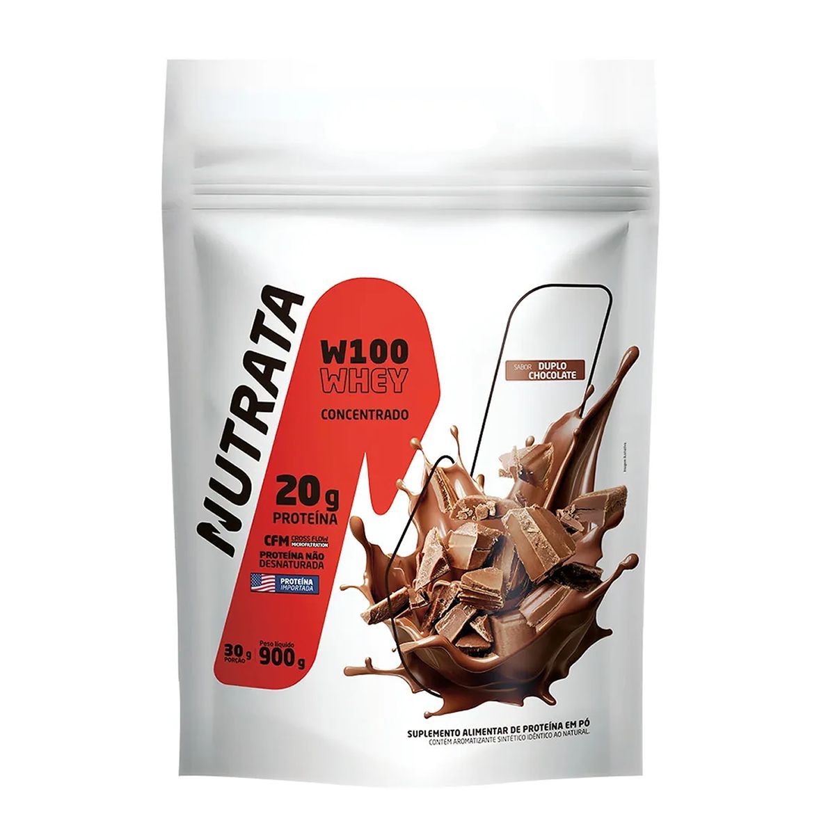 W100 Whey Concentrado - 900g Refil Double Chocolate - Nutrata