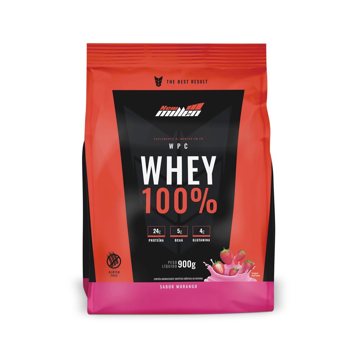 Whey 100% - 900g Refil Morango - New Millen*** Data Venc. 23/12/2024
