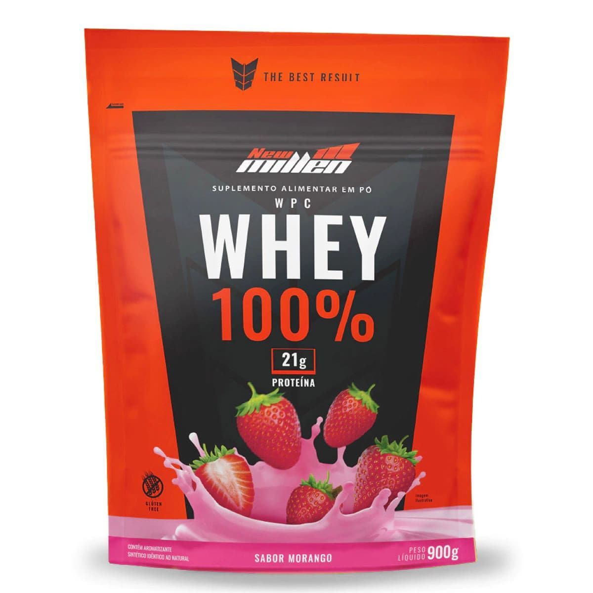 Whey 100% - 900g Refil Morango - New Millen*** Data Venc. 18/08/2025