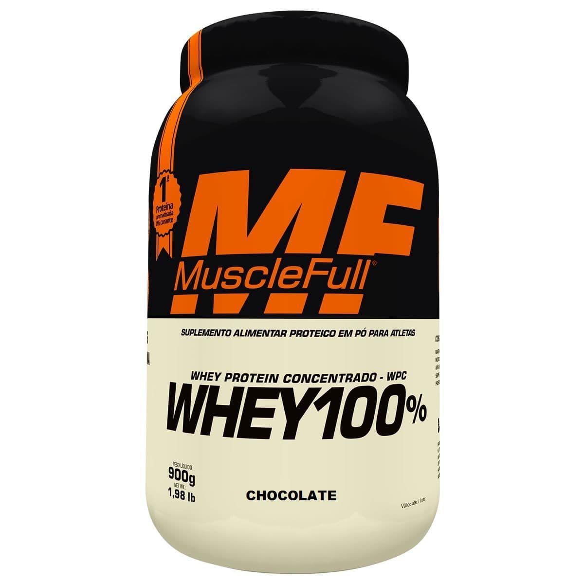 Whey 100% Concentrado - 900g Chocolate - MuscleFull*** Data Venc. 10/5/23