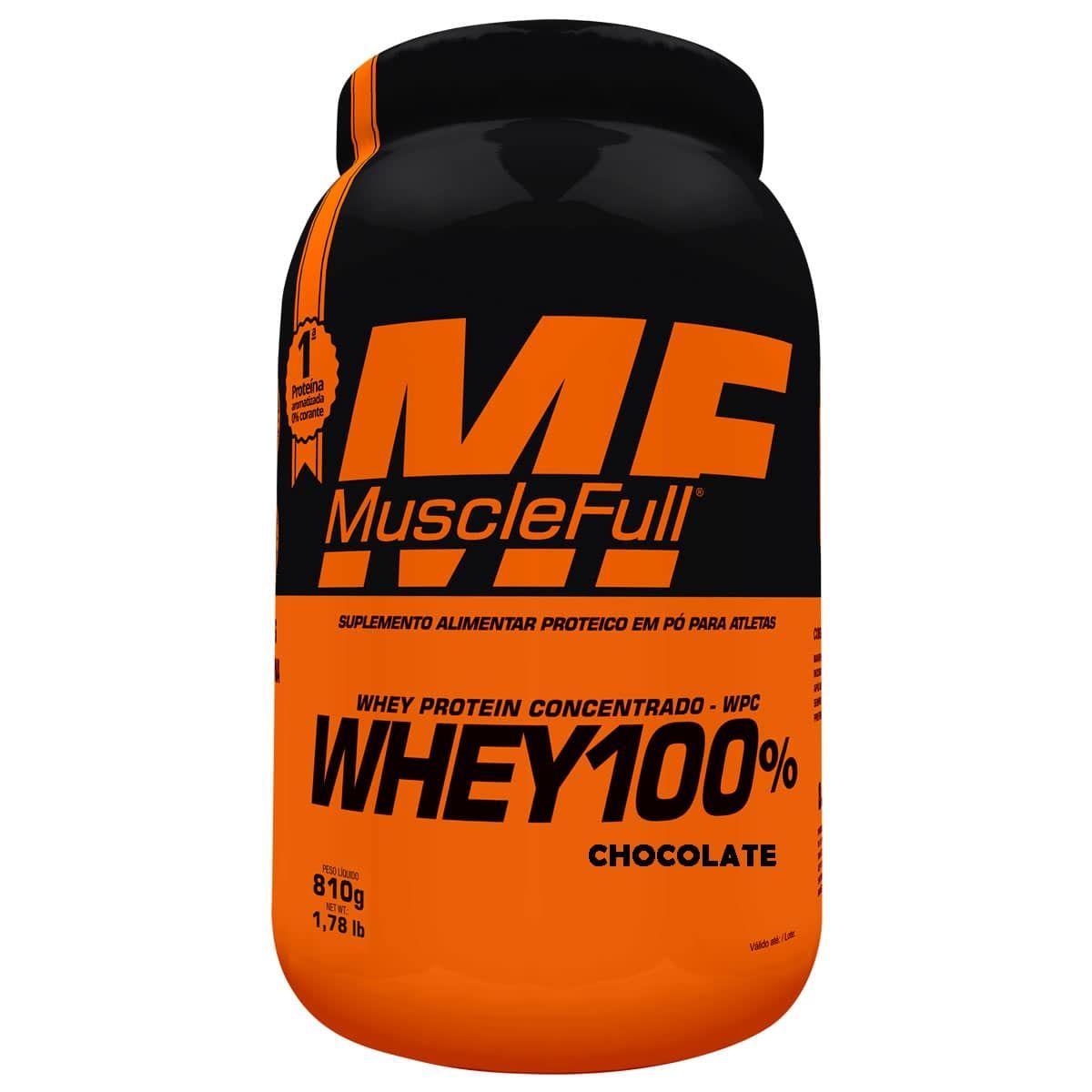 Whey 100% Concentrado - 810g Chocolate - MuscleFull*** Data Venc. 30/6/23