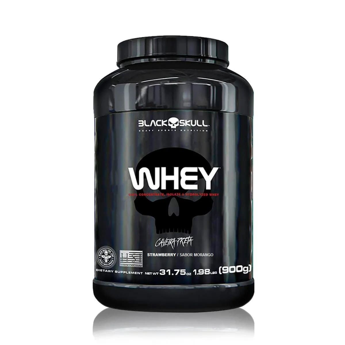 Whey 100% Concentrado Isolado Hidrolisado - 900g Morango - Black Skull