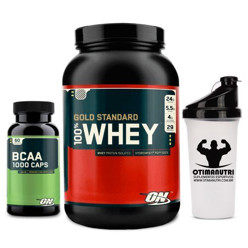 Whey 100% Gold Standard 900g + BCAA 60 caps + Coqueteleira - Optimum Nutrition