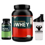 Whey 100% Gold Standard 900g + BCAA 60 caps + Coqueteleira - Optimum Nutrition