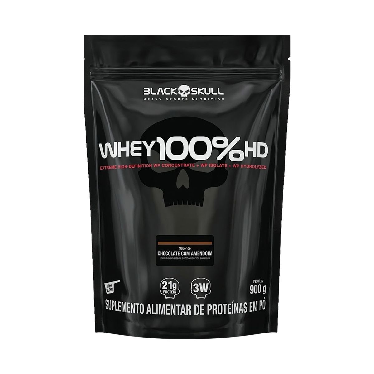 Whey 100% HD - 900g Refil Chocolate com Amendoim - Black Skull