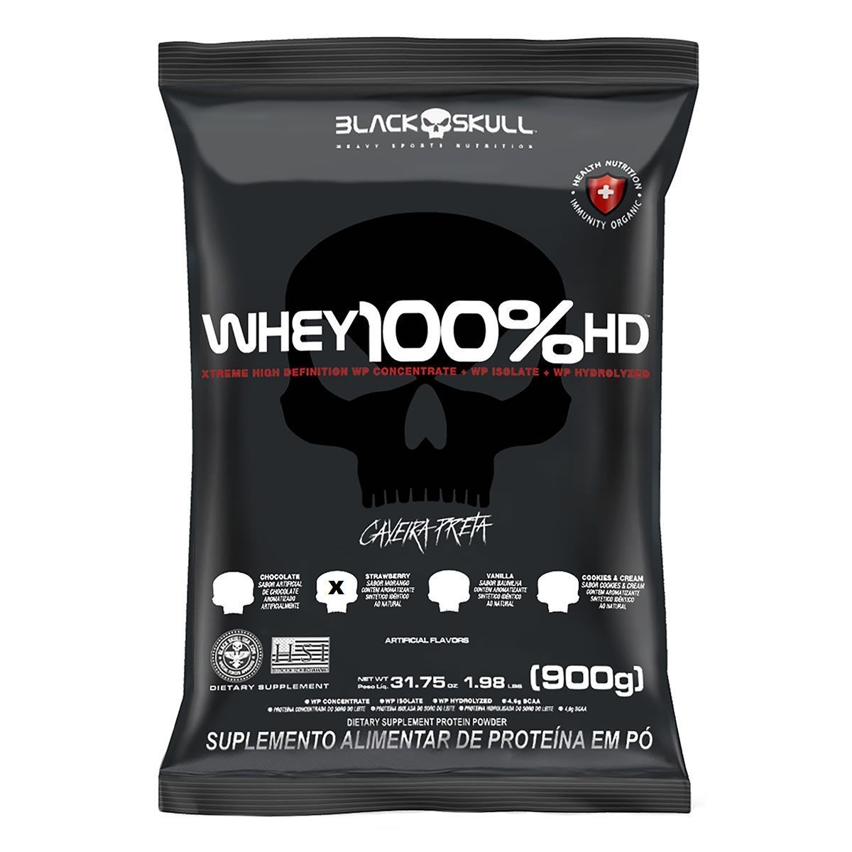 Whey 100% HD - 900g Refil Morango - Black Skull*** Data Venc. 30/04/2025