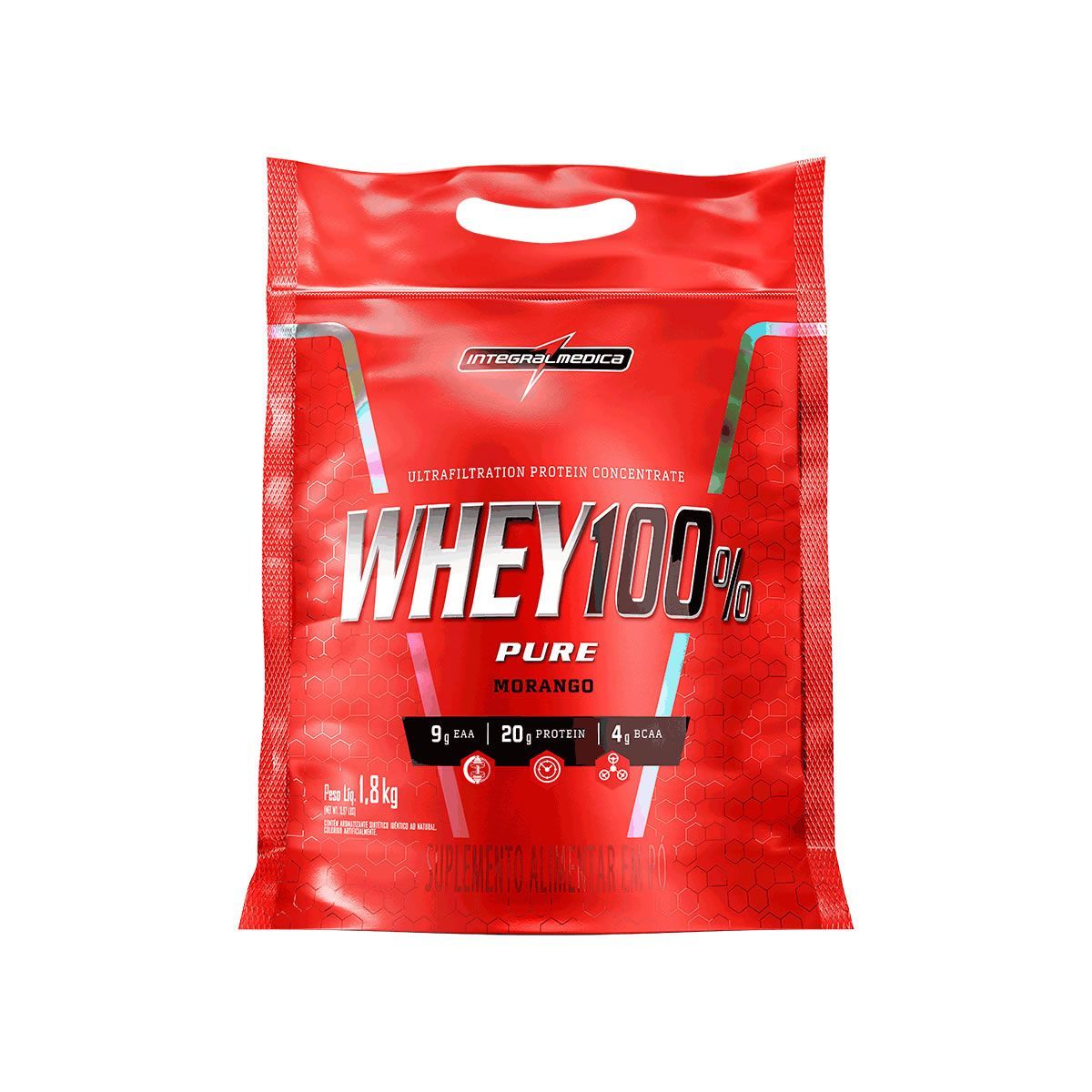 Whey 100% Pure - 1800g Refil Morango - IntegralM�dica*** Data Venc. 30/03/2026
