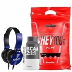 Whey 100% Pure - 907g Baunilha + Bcaa 60 C�psulas + Fone de Ouvido Azul - MHP