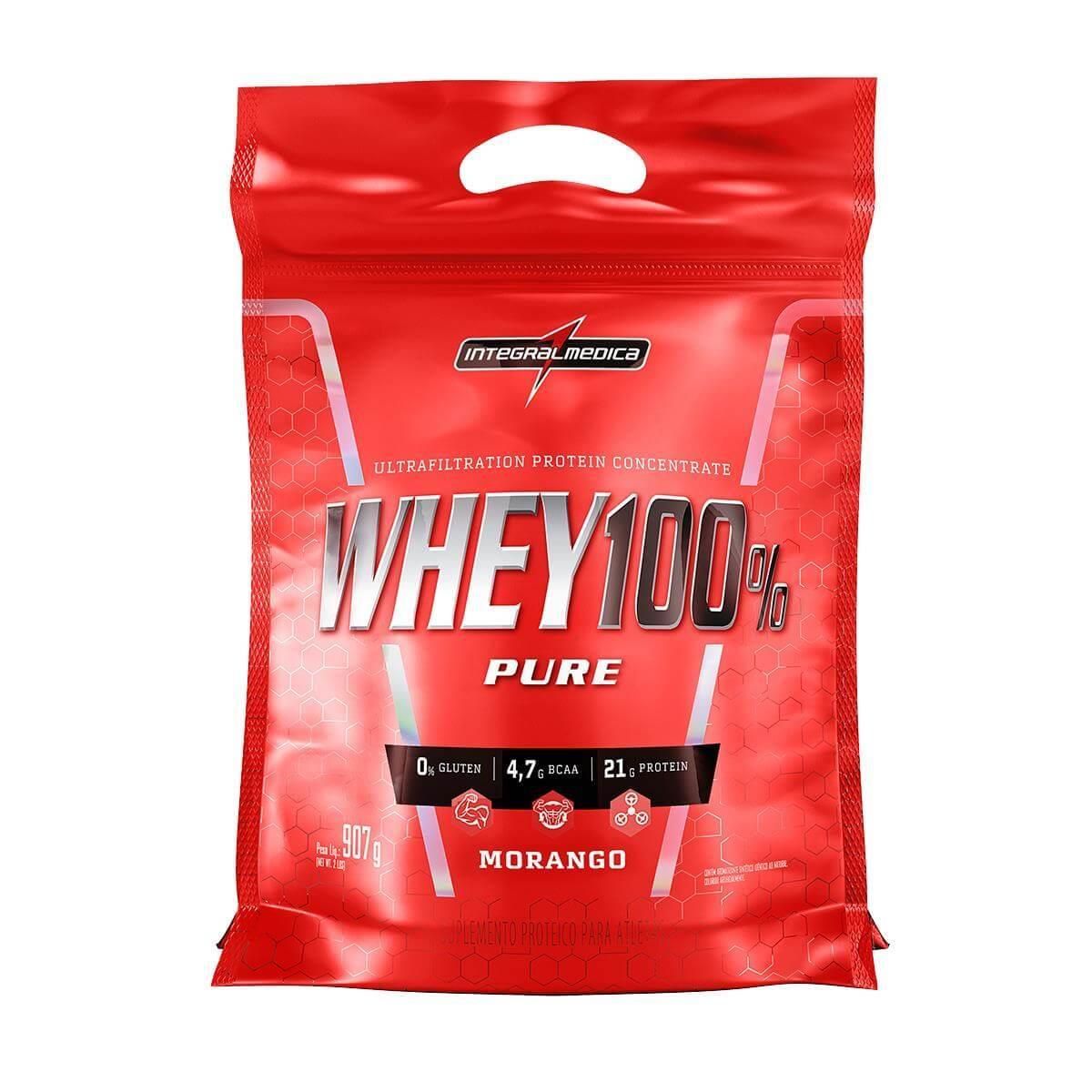 Whey 100% Pure - 907g Refil Morango - IntegralM�dica*** Data Venc. 30/11/2025