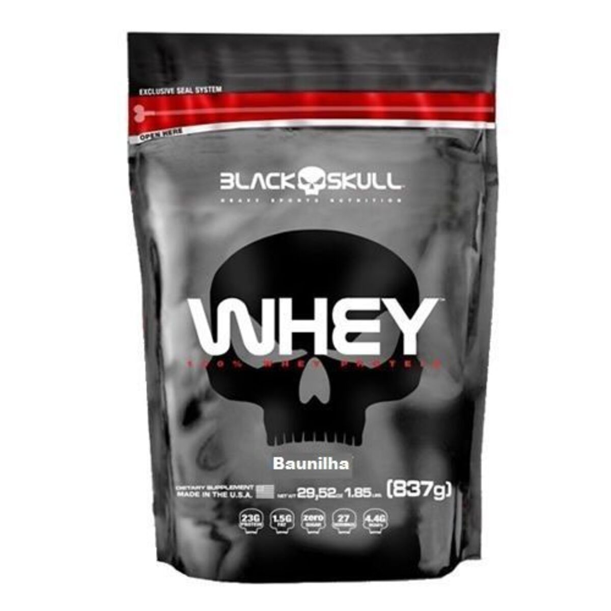 Whey 100% Whey Protein - 837g Refil Baunilha - Black Skull