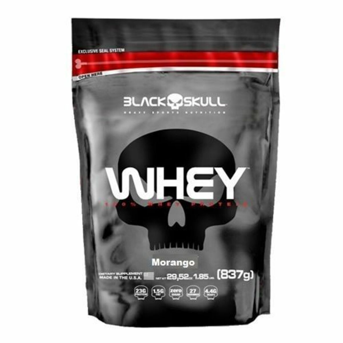 Whey 100% Whey Protein - 837g Refil Morango - Black Skull