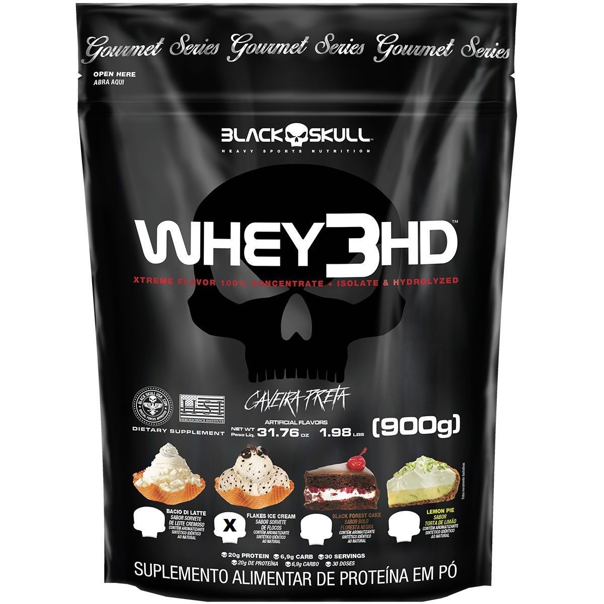 Whey 3HD Gourmet - 900g Refil Sorvete de Flocos - Black Skull