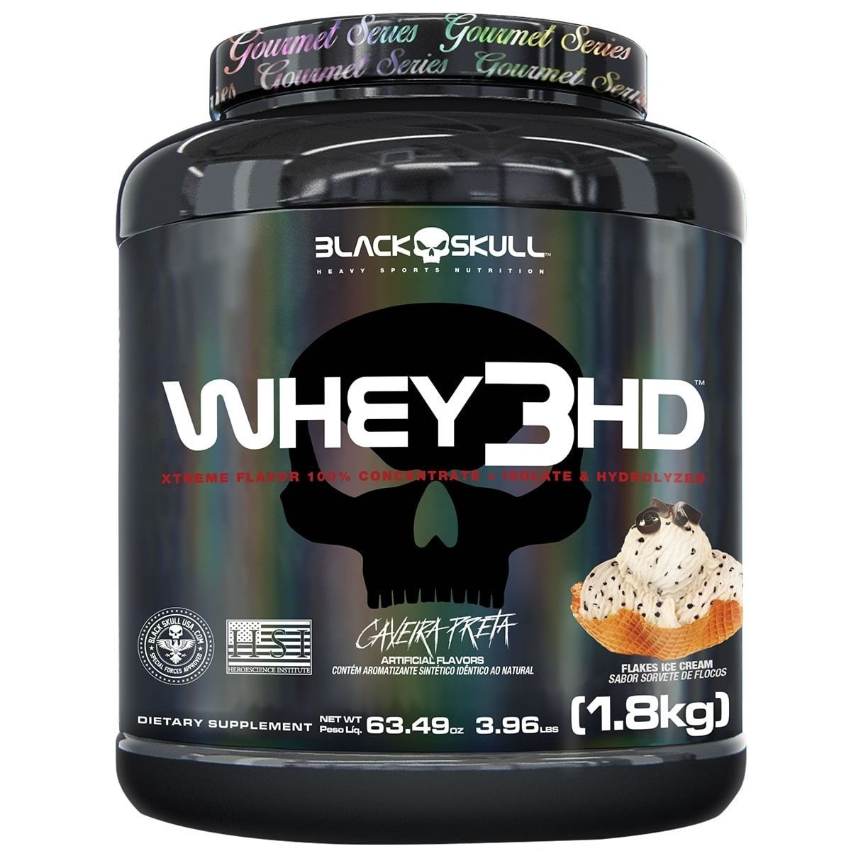 Whey 3HD Gourmet - 1800g Sorvete de Flocos - Black Skull