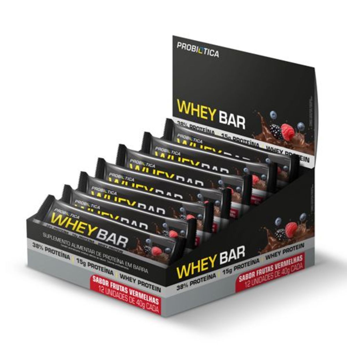 Whey Bar - 12 Unidades 40g Frutas Vermelhas - Probi�tica*** Data Venc. 09/02/2023
