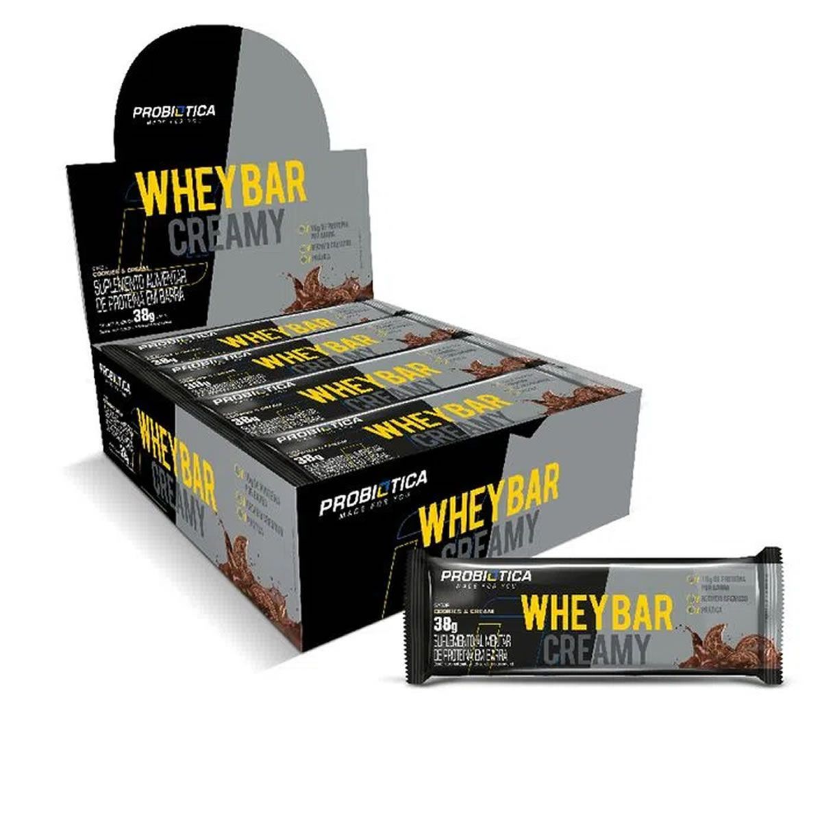 Whey Bar Creamy - 12 unidades 38g Cookies & Cream - Probi�tica*** Data Venc. 22/10/2022