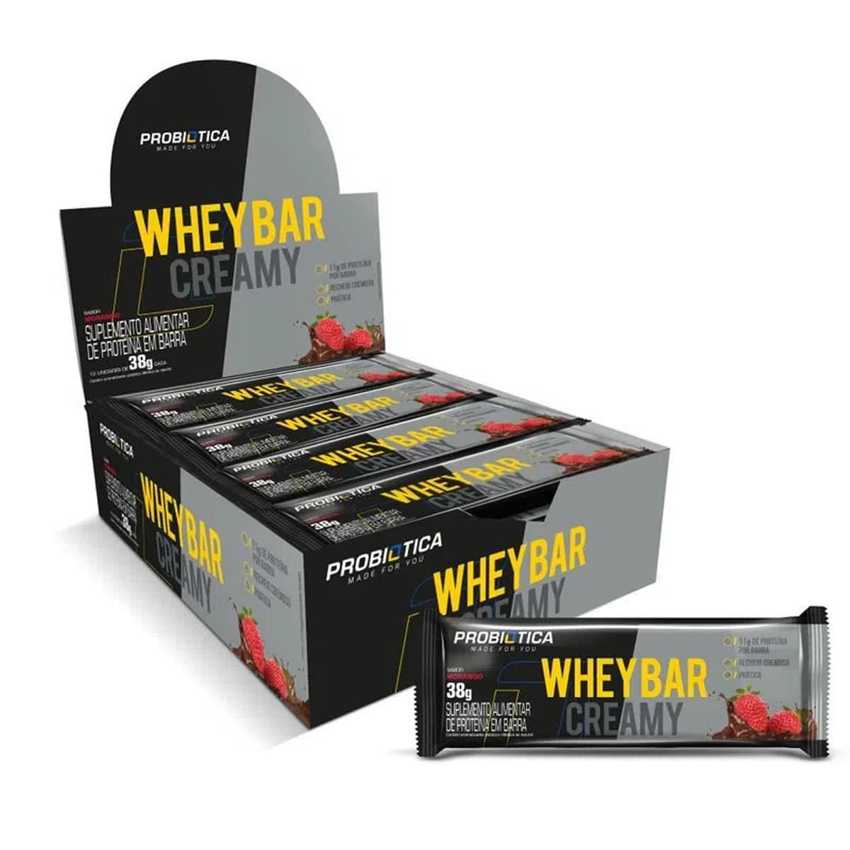 Whey Bar Creamy - 12 Unidades 38g Morango - Probi�tica*** Data Venc. 24/08/23