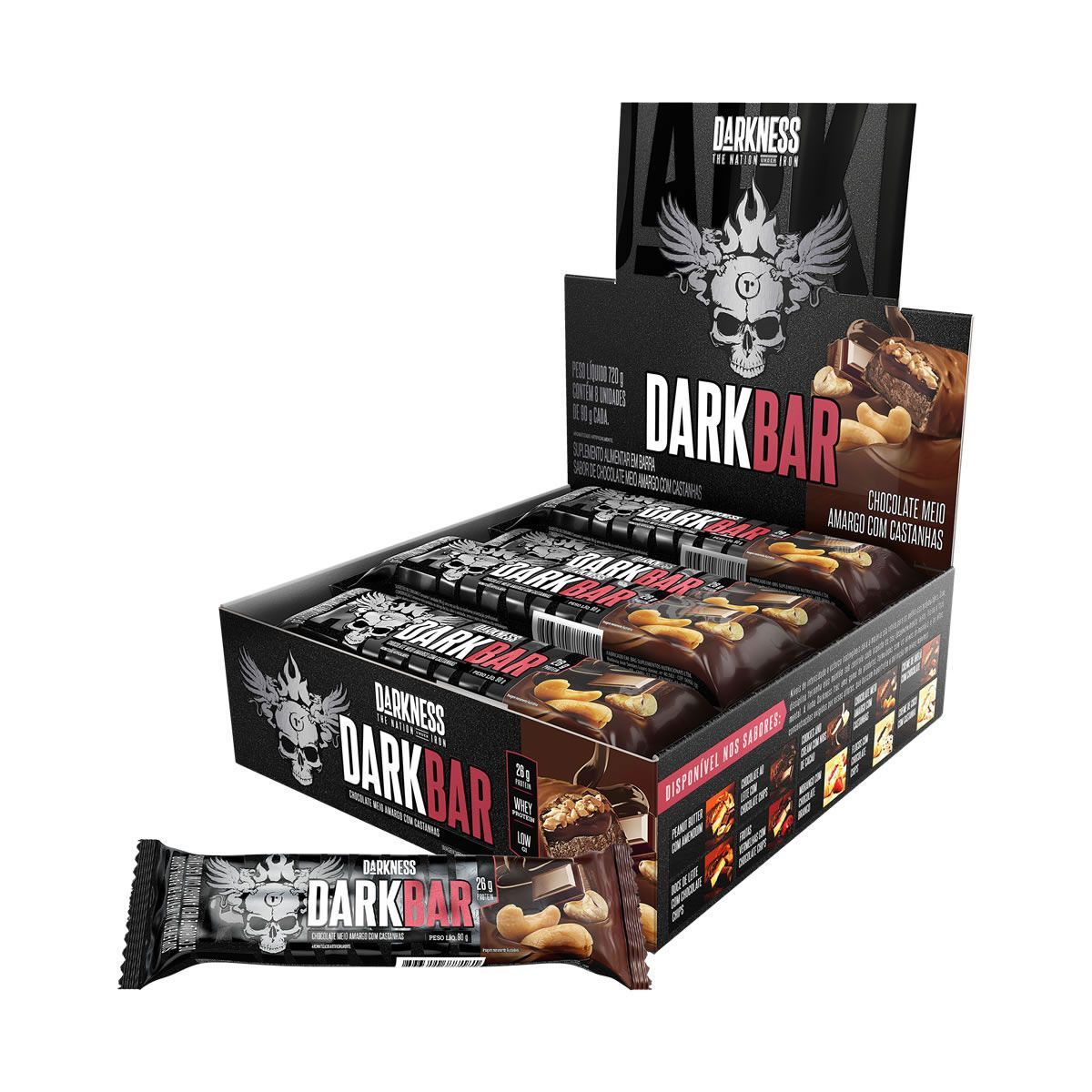 Whey Bar Darkness - 8 Unidades 90g Chocolate Amargo com castanhas  - IntegralM�dica
