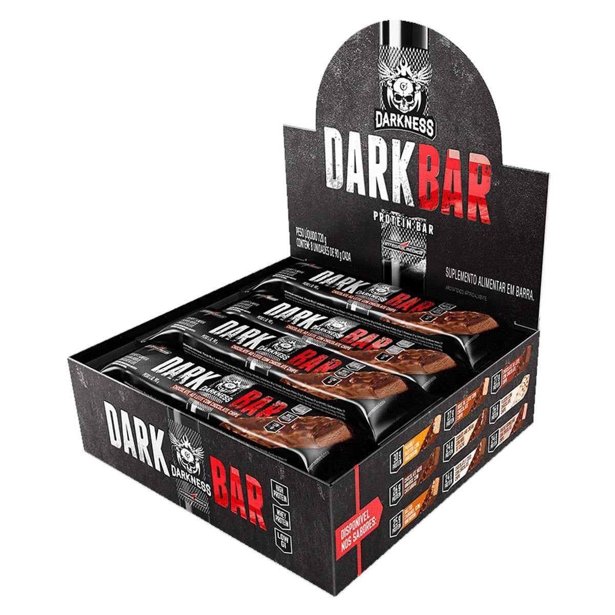Whey Bar Darkness - 8 Unidades 90g Chocolate ao leite com chocolate chips - IntegralM�dica