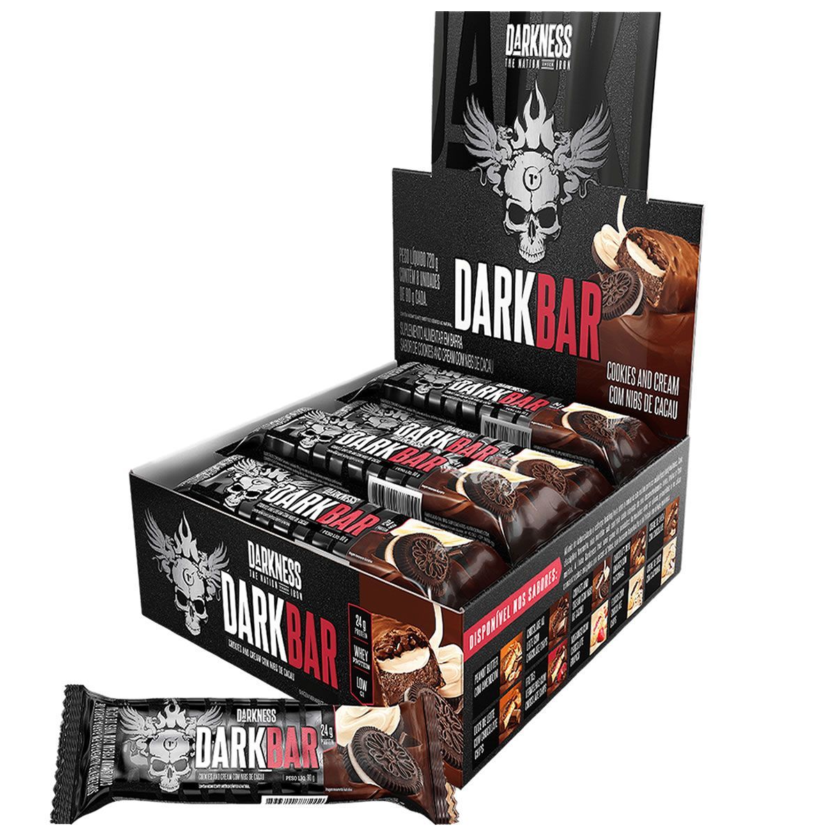 Whey Bar Darkness - 8 Unidades 90g Cookies and Cream Com Nibs de Cacau - IntegralM�dica