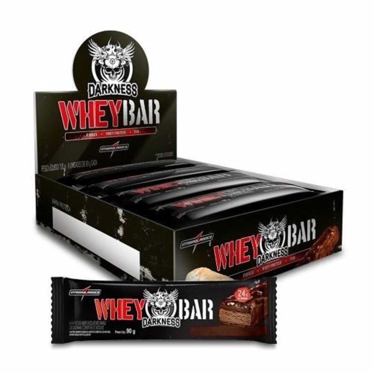 Whey Bar Darkness - 8 Unidades 90g Doce de Leite com Chocolate Chip - IntegralM�dica*** Data Venc. 31/3/23
