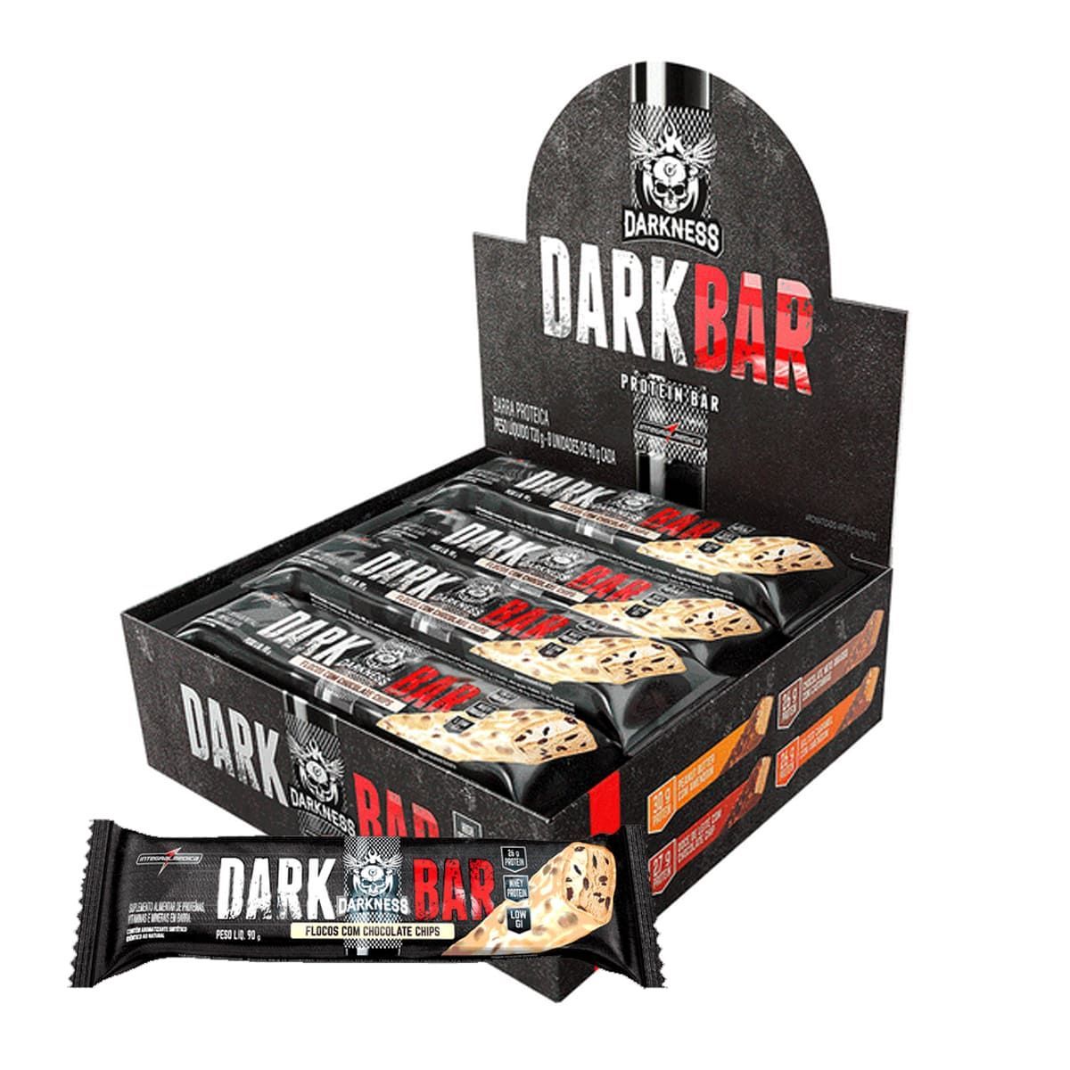 Whey Bar Darkness - 8 Unidades 90g Flocos com Chocolate Chip - IntegralM�dica*** Data Venc. 30/01/2023