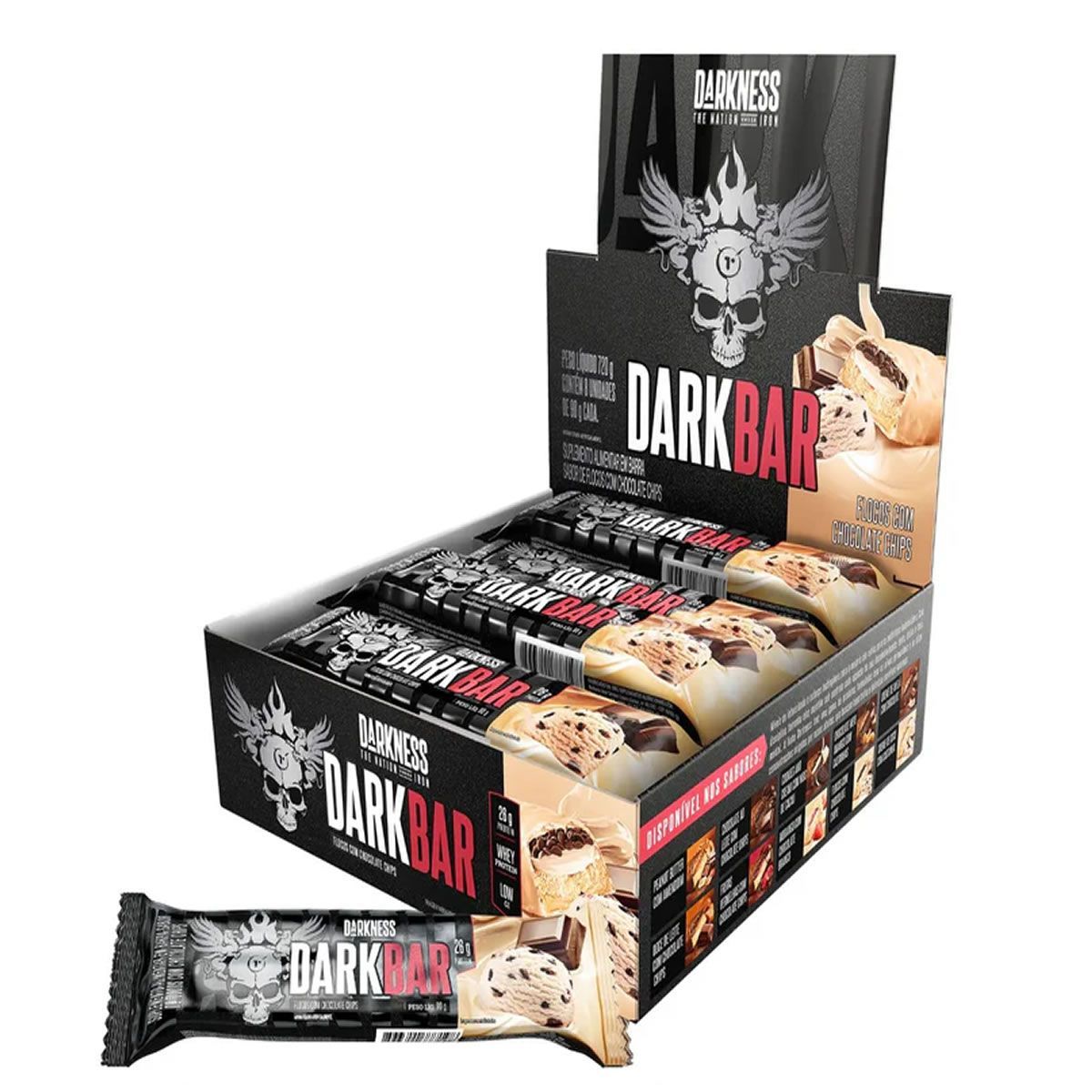 Whey Bar Darkness - 8 Unidades 90g Flocos com Chocolate Chips - IntegralM�dica
