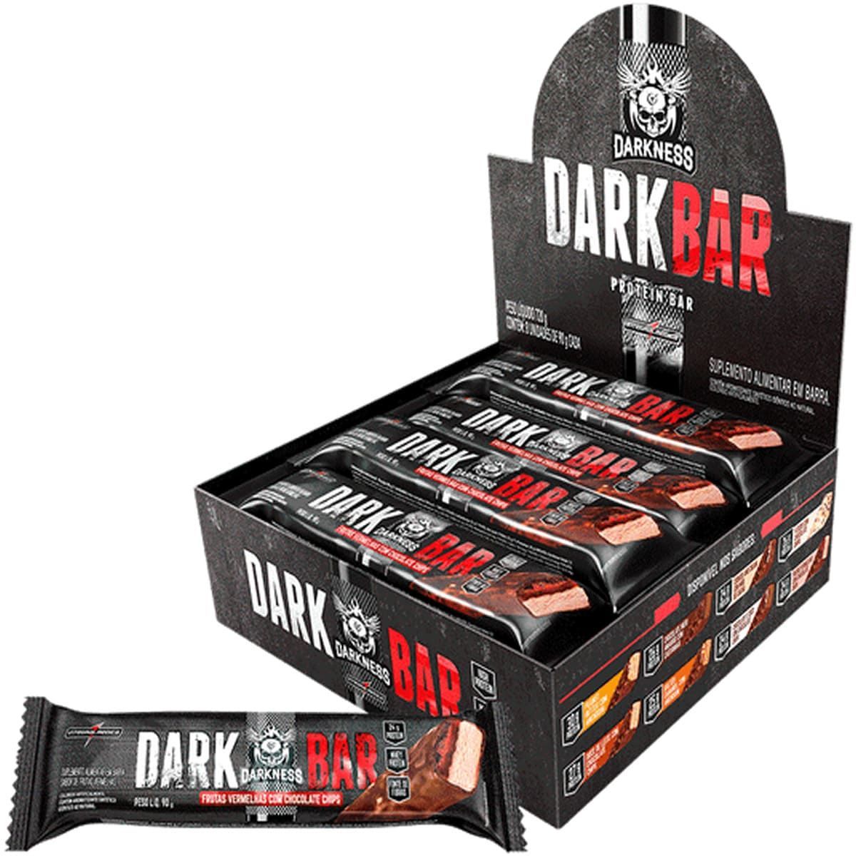 Whey Bar Darkness - 8 Unidades 90g Frutas Vermelhas com Chocolate Chips - IntegralM�dica