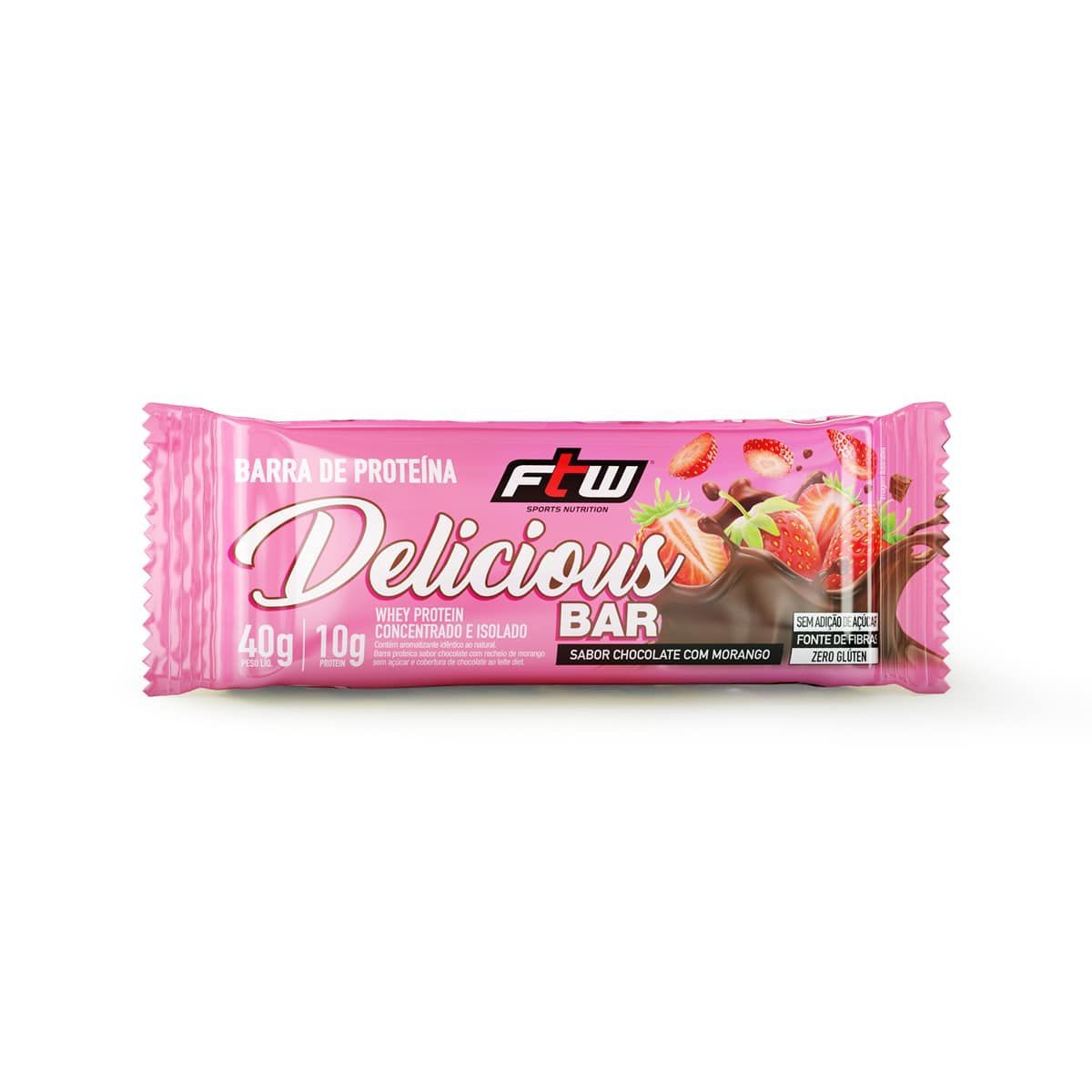 Whey Bar Delicious - 1 Unidade de 40g Chocolate com Morango - FTW*** Data Venc. 20/06/2025
