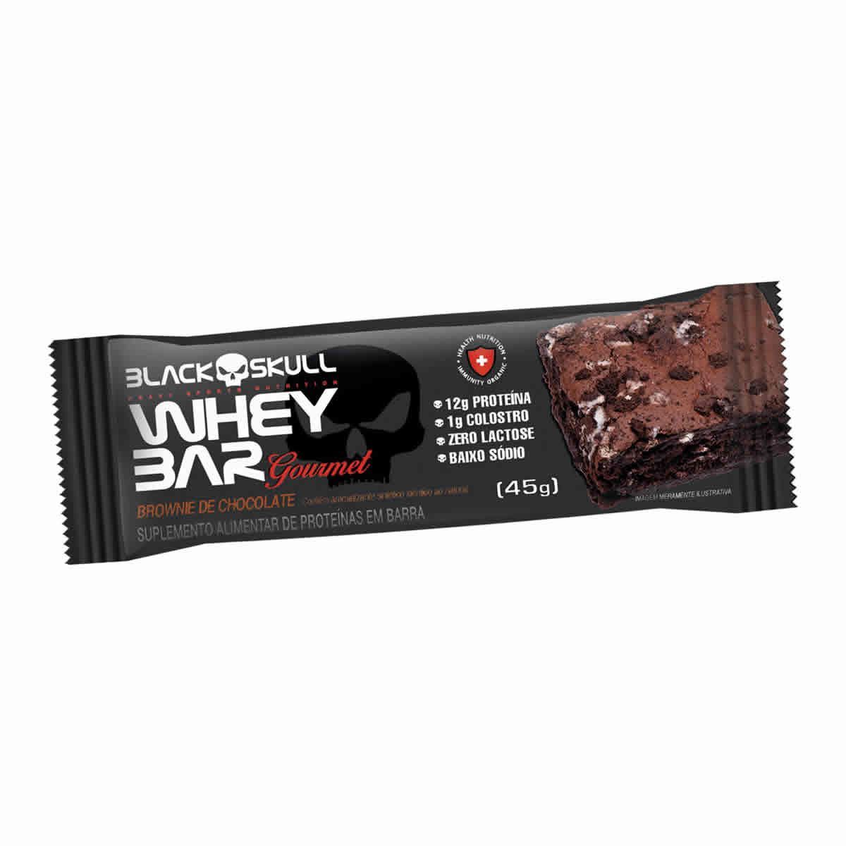 Whey Bar Gourmet - 1 Unidade 45g Brownie de Chocolate - Black Skull*** Data Venc. 06/10/2024