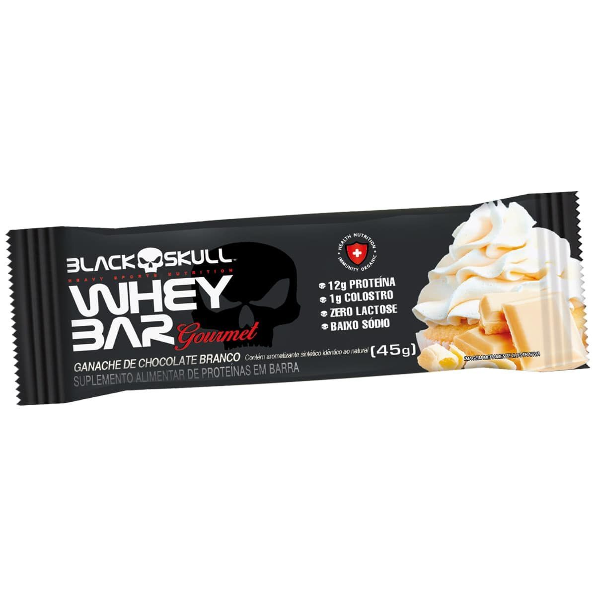 Whey Bar Gourmet - 1 Unidade 45g Ganache de Chocolate Branco  - Black Skull*** Data Venc. 12/11/2024
