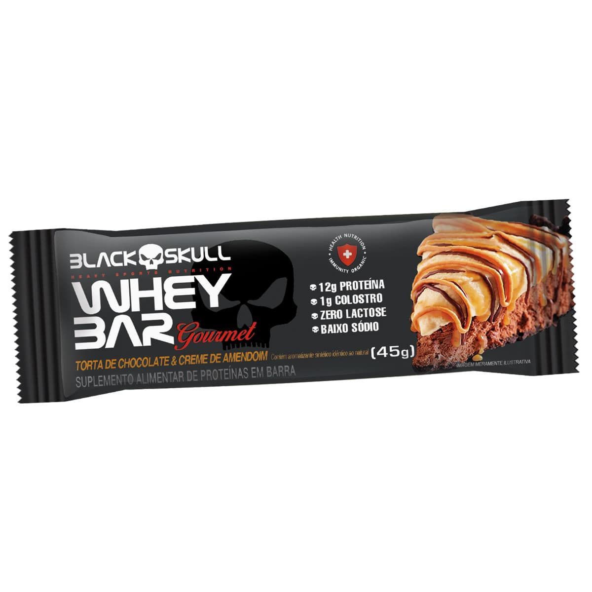 Whey Bar Gourmet - 1 Unidade 45g Torta de Chocolate e Creme de Amendoim - Black Skull*** Data Venc. 24/4/23