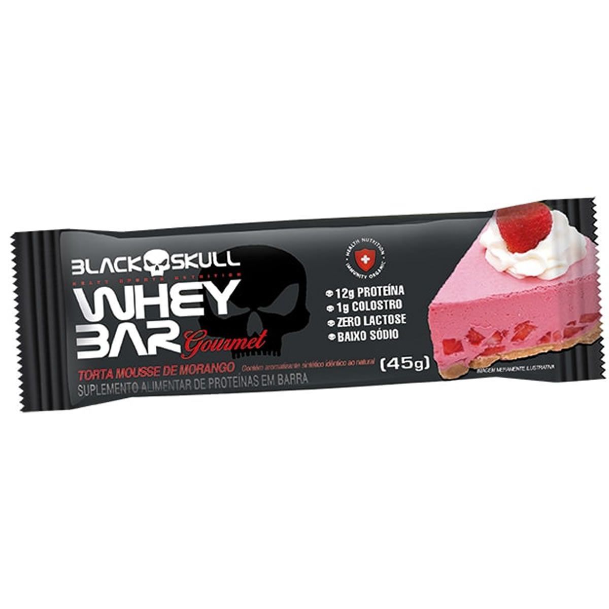 Whey Bar Gourmet - 1 Unidade 45g Torta Mousse de Morango  - Black Skull*** Data Venc. 03/12/2025