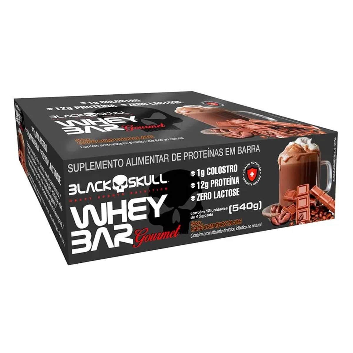 Whey Bar Gourmet - 12 Unidades 45g Caf� com Chocolate - Black Skull